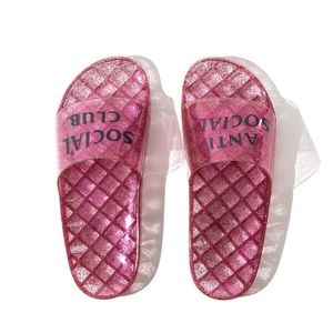 Anti social social club pink glitter jelly slides